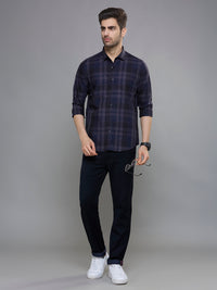 Men's Navy Blue Checks Slim Fit Shirts