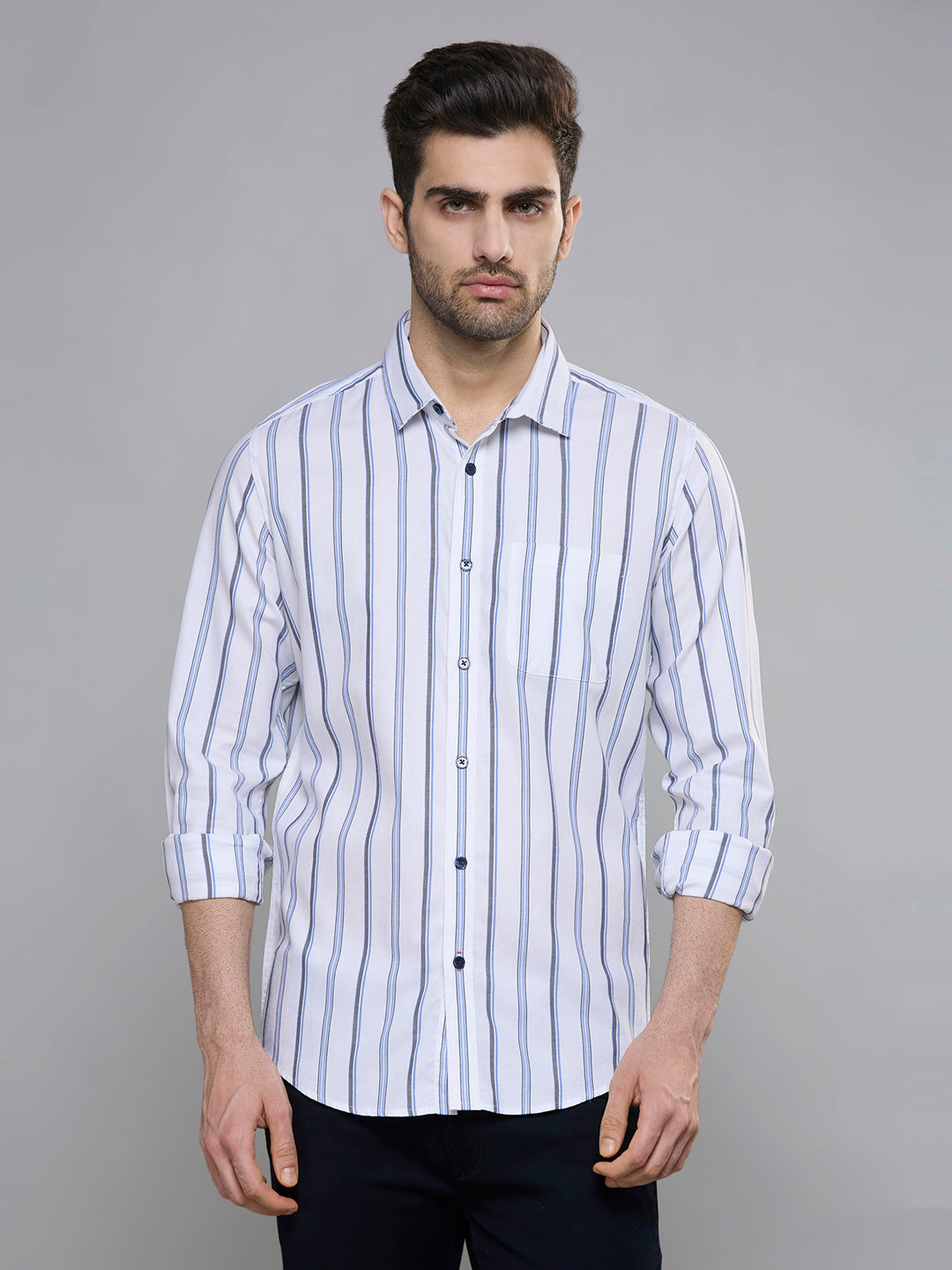Men's Blue Stripe Slim Fit Shirts