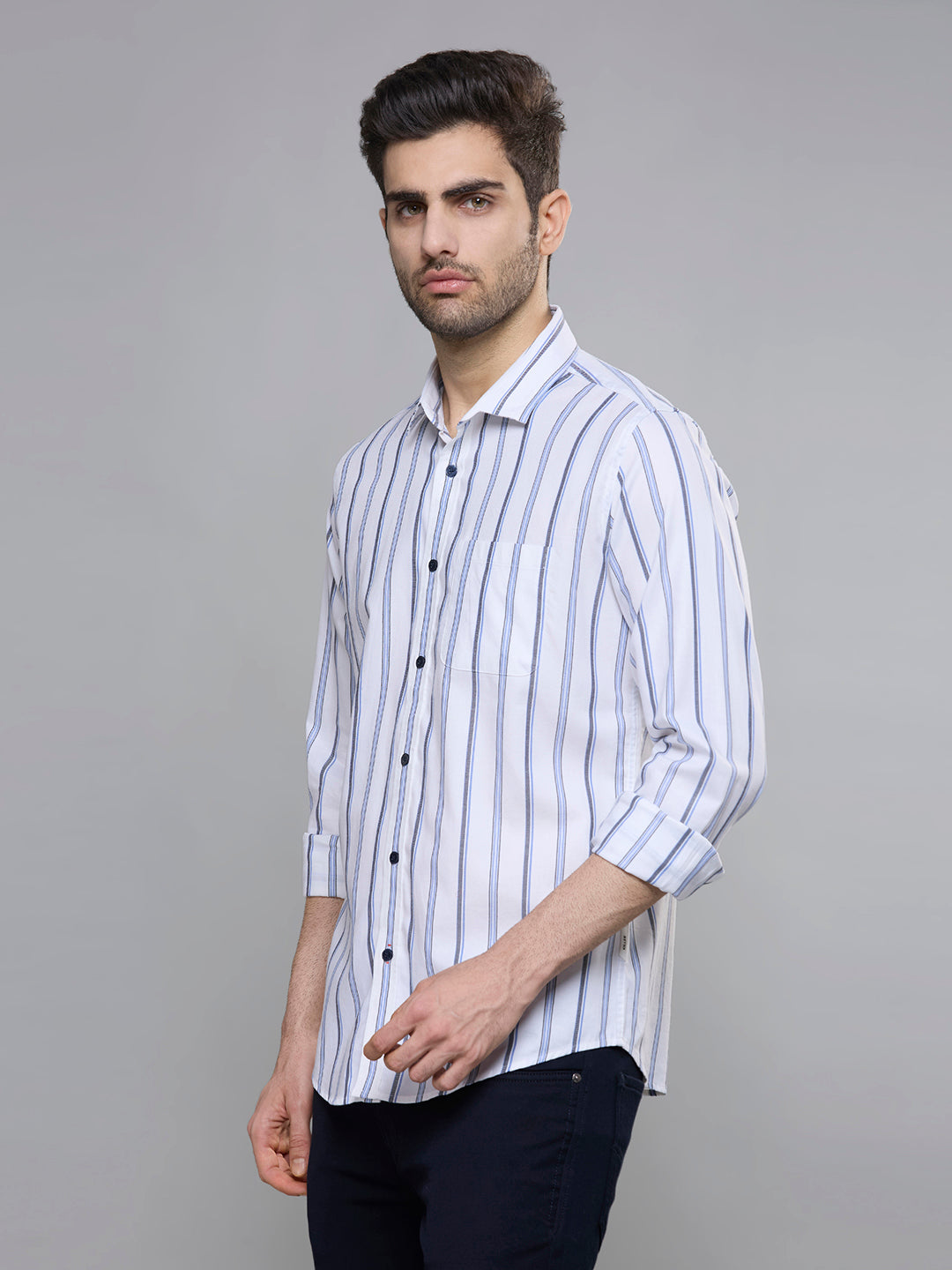 Men's Blue Stripe Slim Fit Shirts