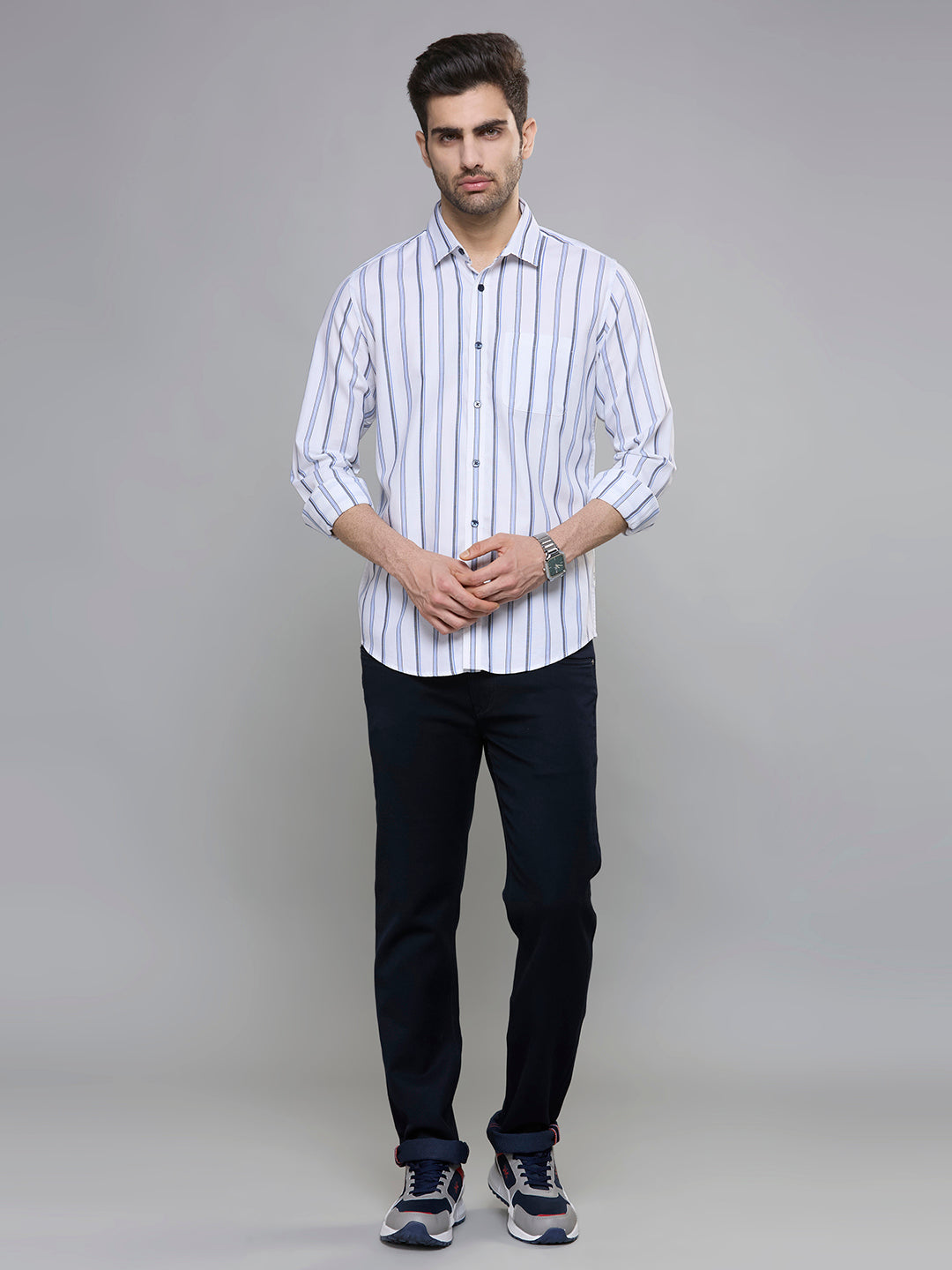 Men's Blue Stripe Slim Fit Shirts