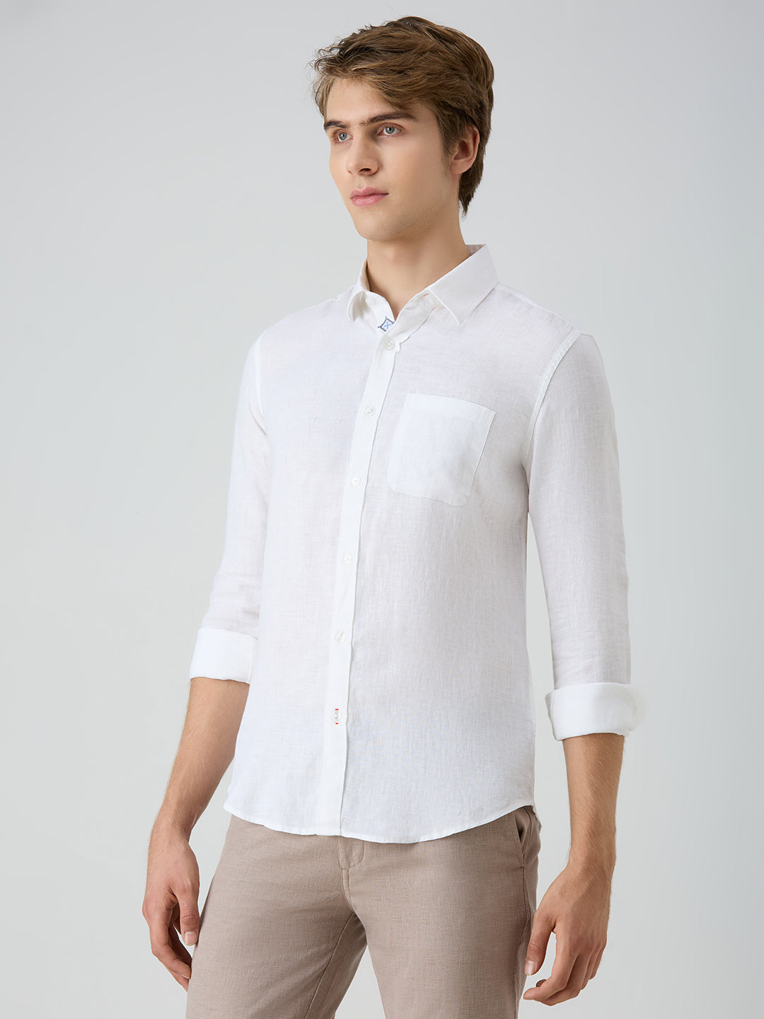 Men's White Solid Slim Fit Shirts