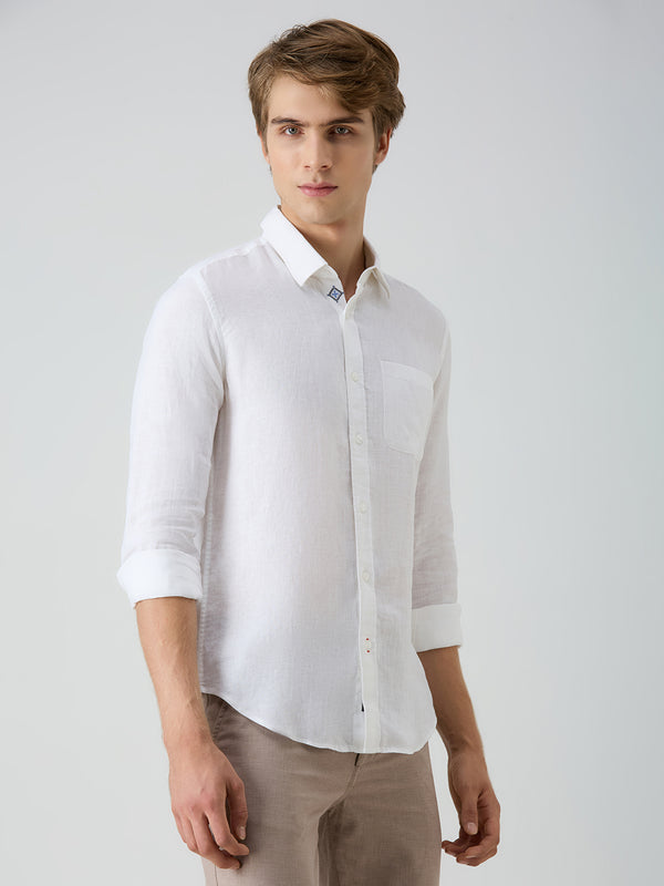 Men's White Solid Slim Fit Shirts