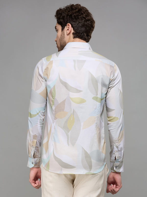 Men's Olive Printed Slim Fit Shirts