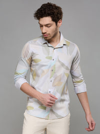 Men's Olive Printed Slim Fit Shirts