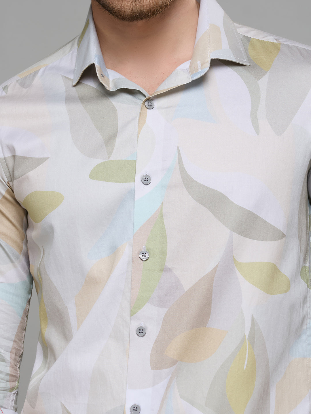 Men's Olive Printed Slim Fit Shirts