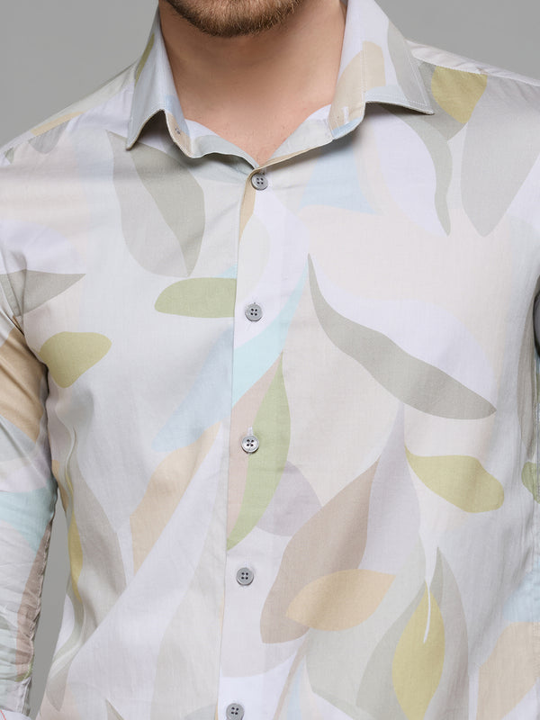 Men's Olive Printed Slim Fit Shirts