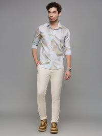 Men's Olive Printed Slim Fit Shirts