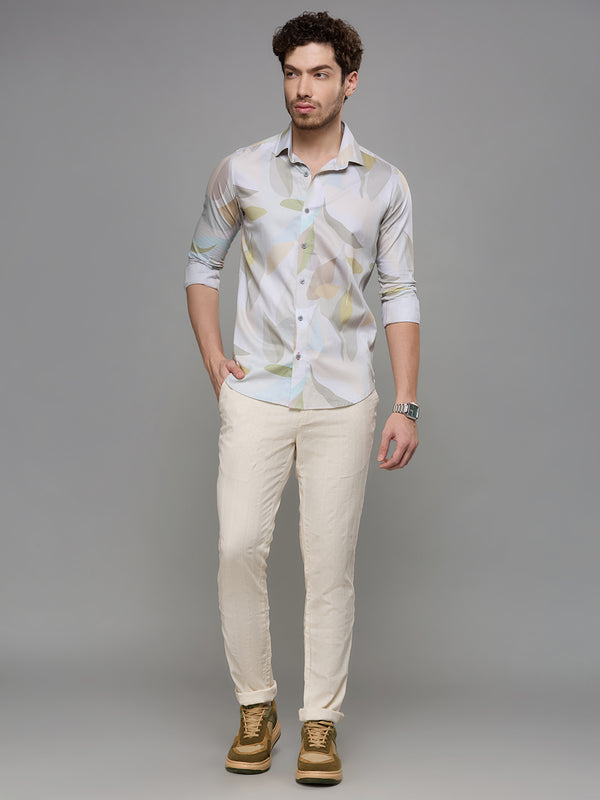 Men's Olive Printed Slim Fit Shirts