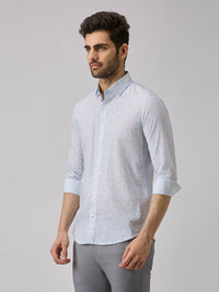 Men's Light Blue Printed Slim Fit Shirts