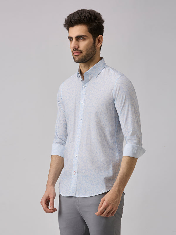 Men's Light Blue Printed Slim Fit Shirts