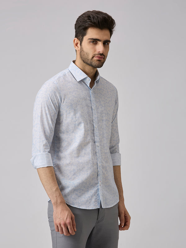 Men's Light Blue Printed Slim Fit Shirts