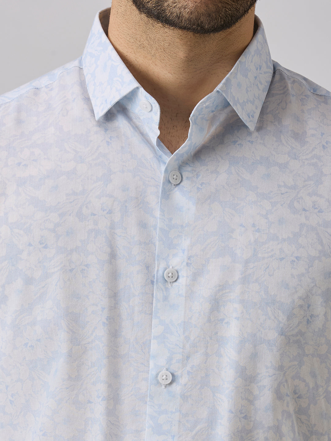 Men's Light Blue Printed Slim Fit Shirts