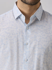 Men's Light Blue Printed Slim Fit Shirts