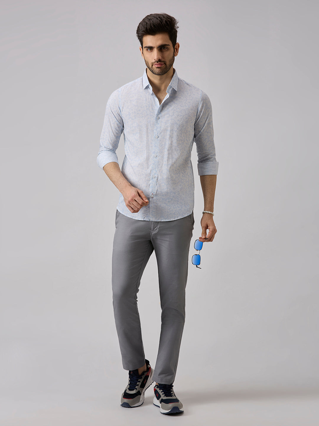 Men's Light Blue Printed Slim Fit Shirts