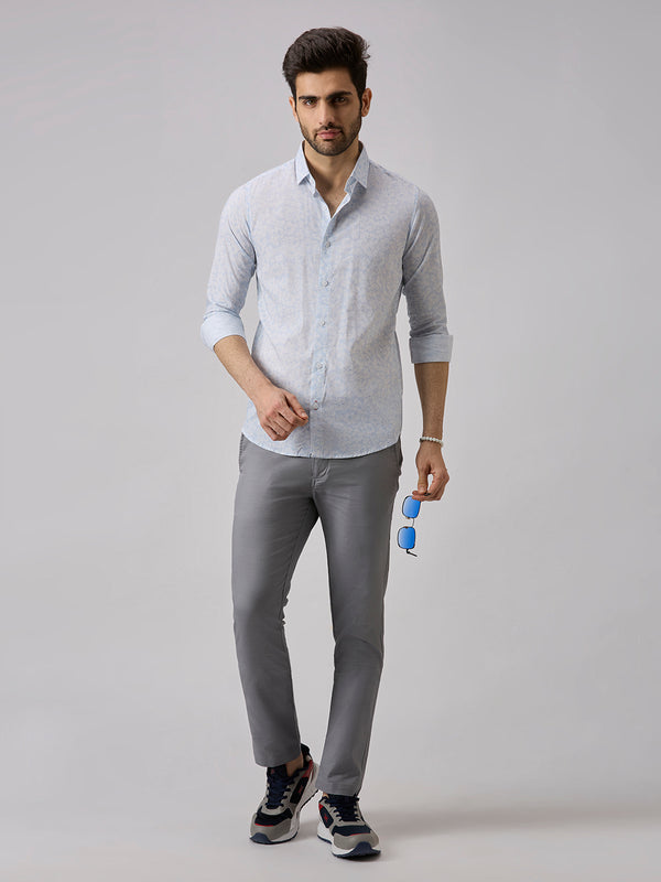 Men's Light Blue Printed Slim Fit Shirts