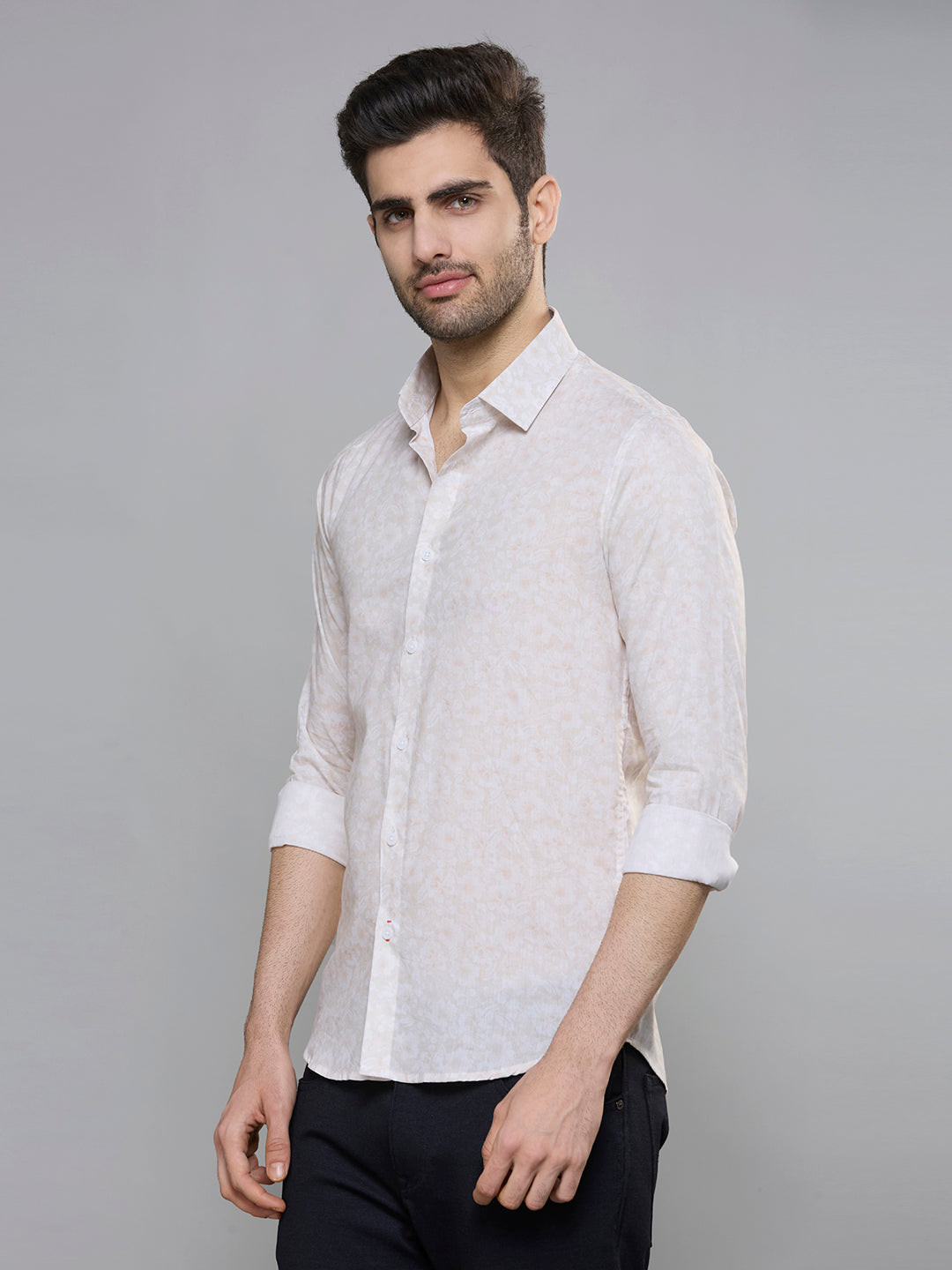 Men's Khaki Printed Slim Fit Shirts
