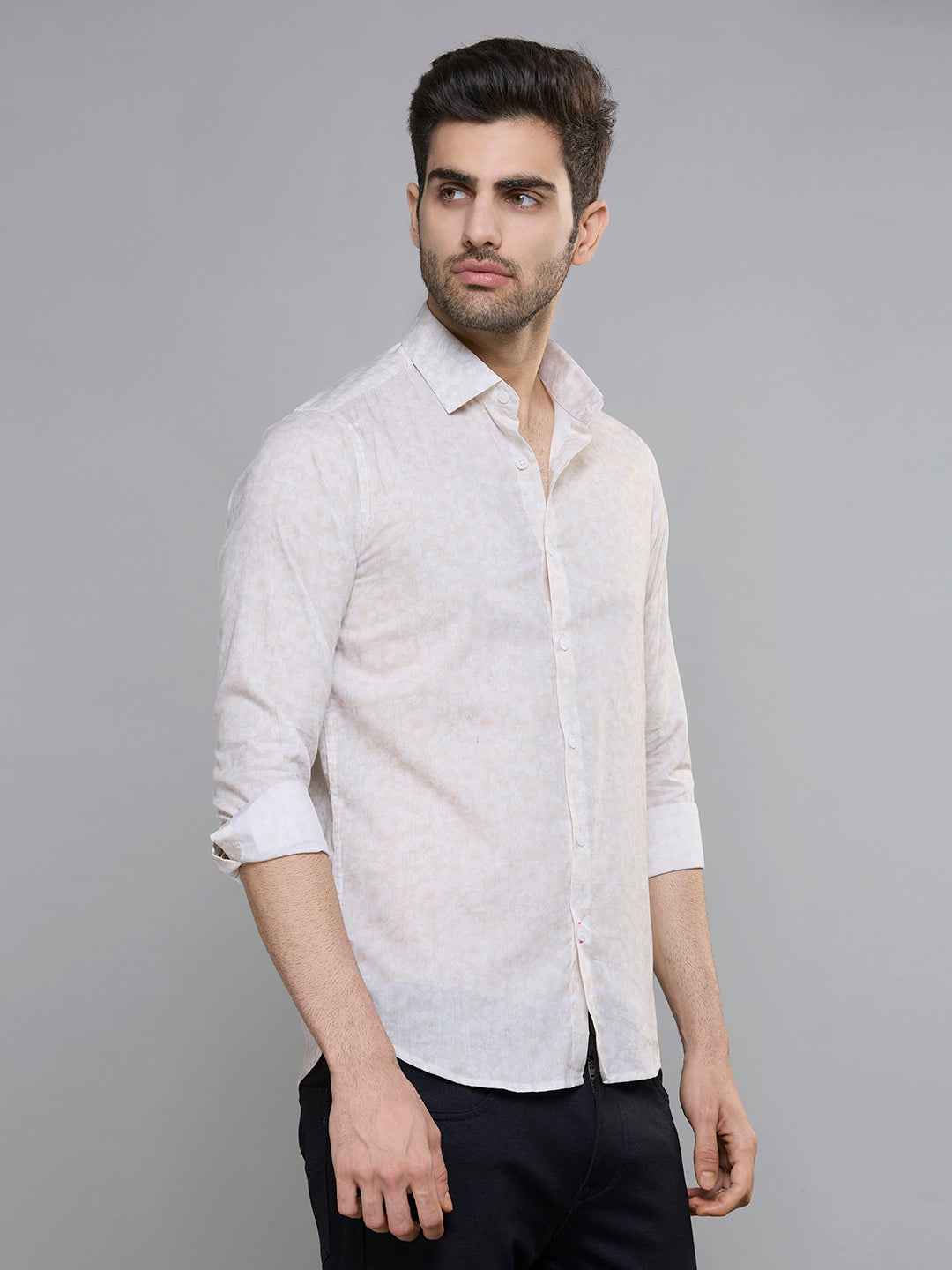 Men's Khaki Printed Slim Fit Shirts
