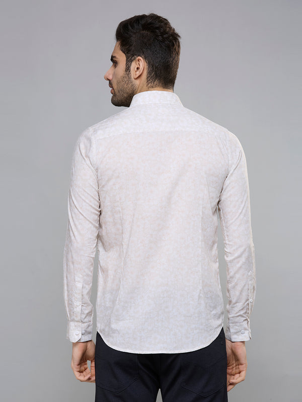 Men's Khaki Printed Slim Fit Shirts