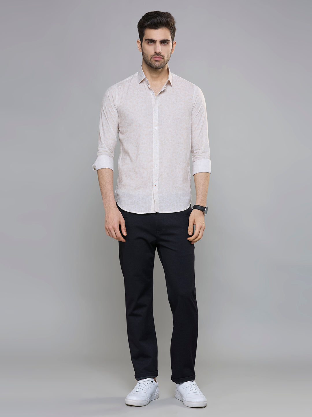 Men's Khaki Printed Slim Fit Shirts