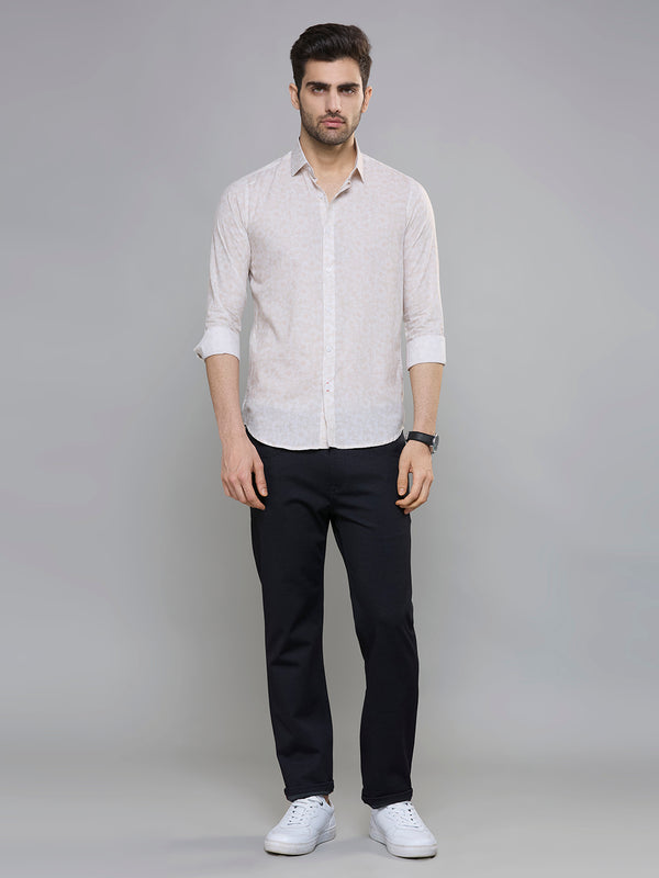 Men's Khaki Printed Slim Fit Shirts