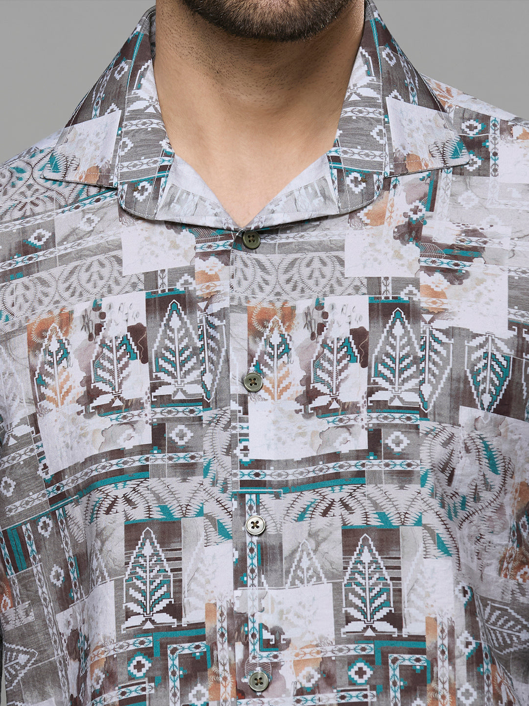 Men's Olive Printed Slim Fit Shirts