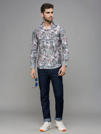 Men's Olive Printed Slim Fit Shirts