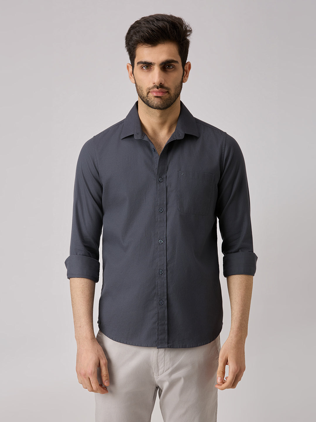 Men's Grey Solid Slim Fit Shirts