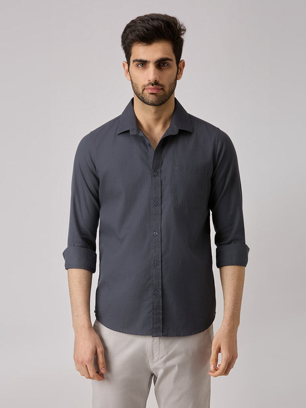 Men's Grey Solid Slim Fit Shirts