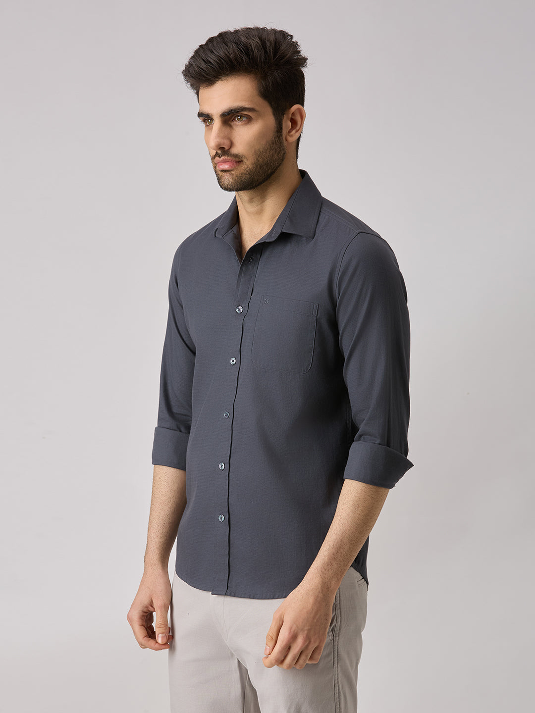 Men's Grey Solid Slim Fit Shirts