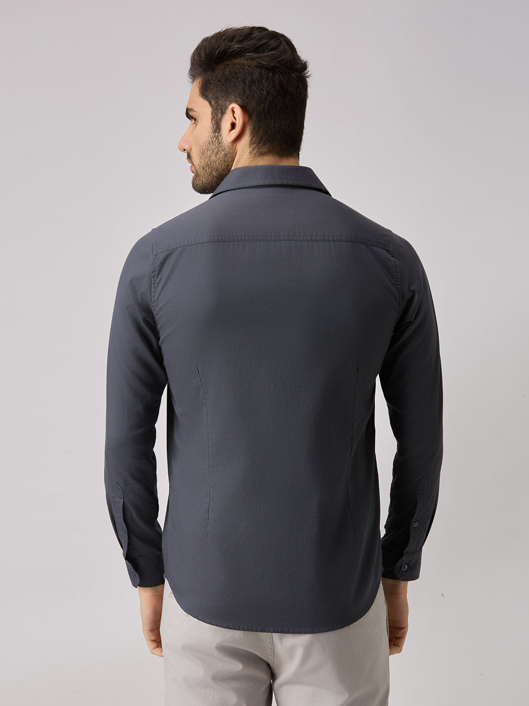 Men's Grey Solid Slim Fit Shirts