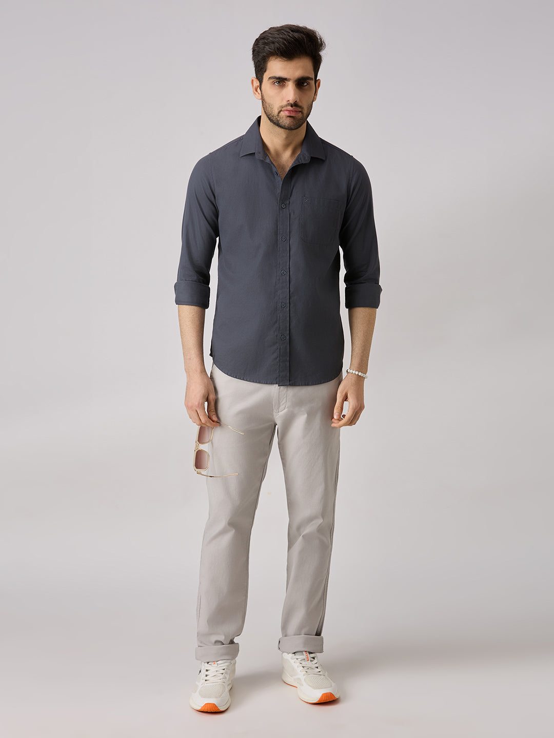 Men's Grey Solid Slim Fit Shirts