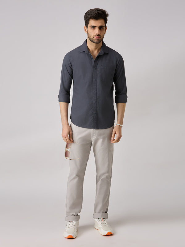 Men's Grey Solid Slim Fit Shirts