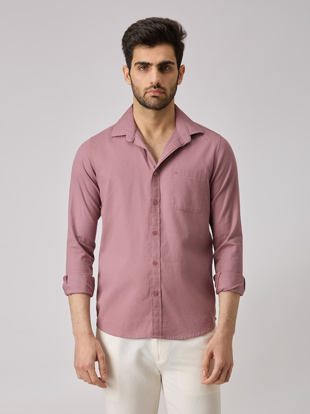 Men's Pink Solid Slim Fit Shirts