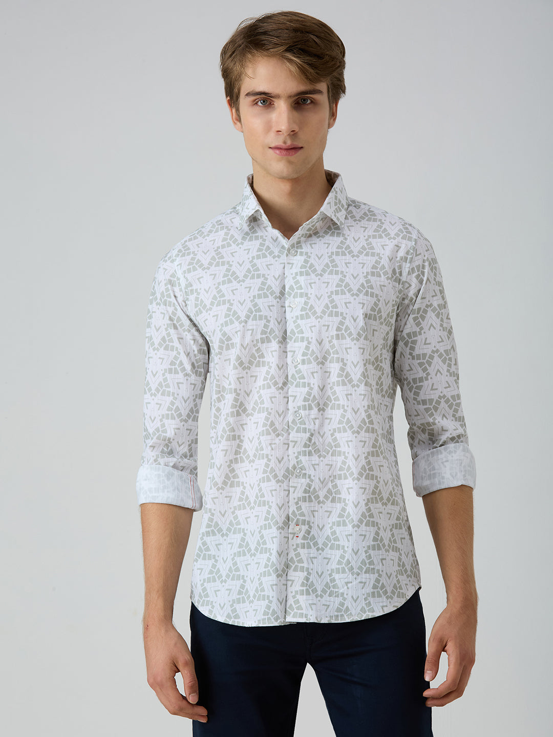 Men's Green Printed Slim Fit Shirts