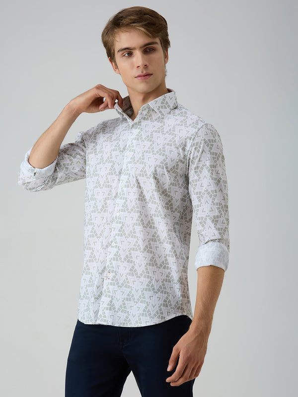 Men's Green Printed Slim Fit Shirts