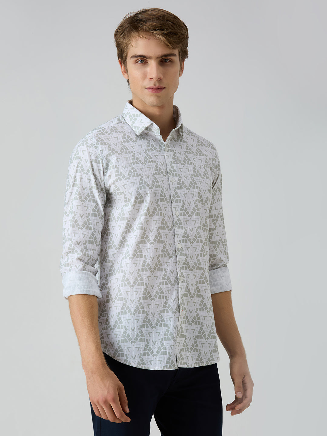 Men's Green Printed Slim Fit Shirts