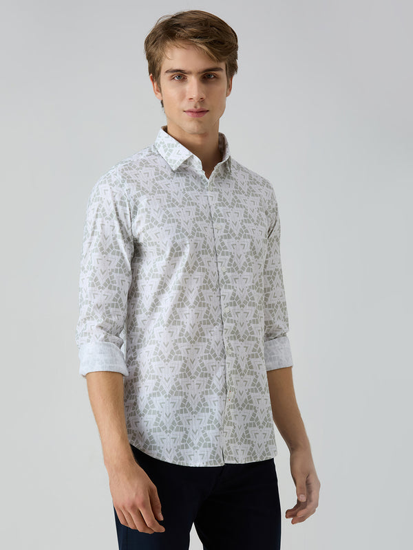 Men's Green Printed Slim Fit Shirts