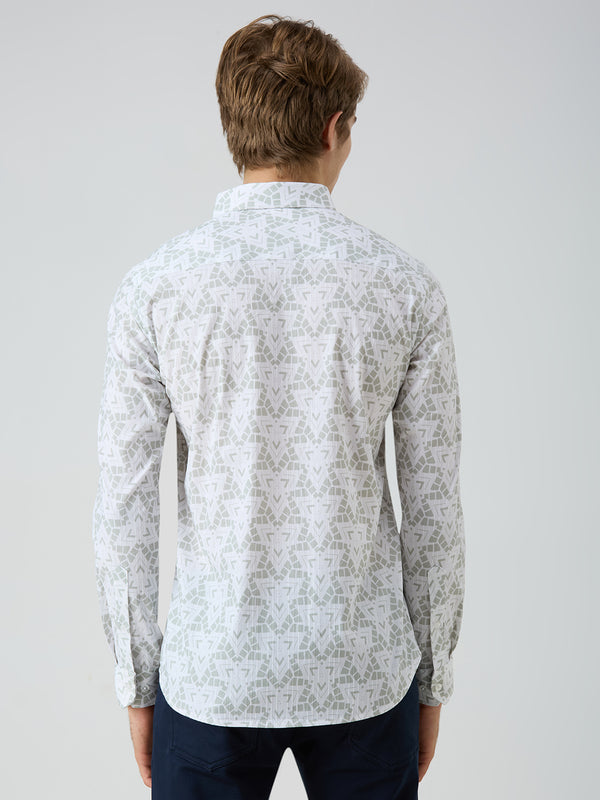 Men's Green Printed Slim Fit Shirts