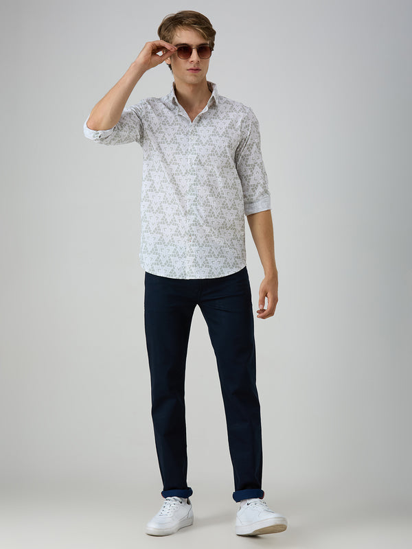 Men's Green Printed Slim Fit Shirts
