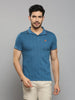 Men's Teal Blue Printed Slim Fit T-Shirts