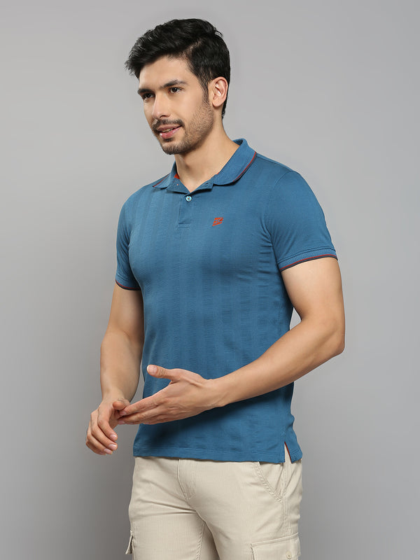 Men's Teal Blue Printed Slim Fit T-Shirts