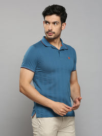 Men's Teal Blue Printed Slim Fit T-Shirts