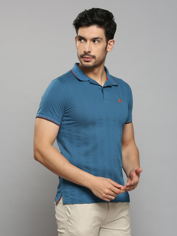 Men's Teal Blue Printed Slim Fit T-Shirts