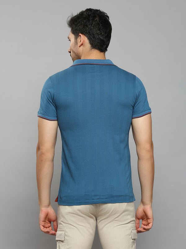 Men's Teal Blue Printed Slim Fit T-Shirts