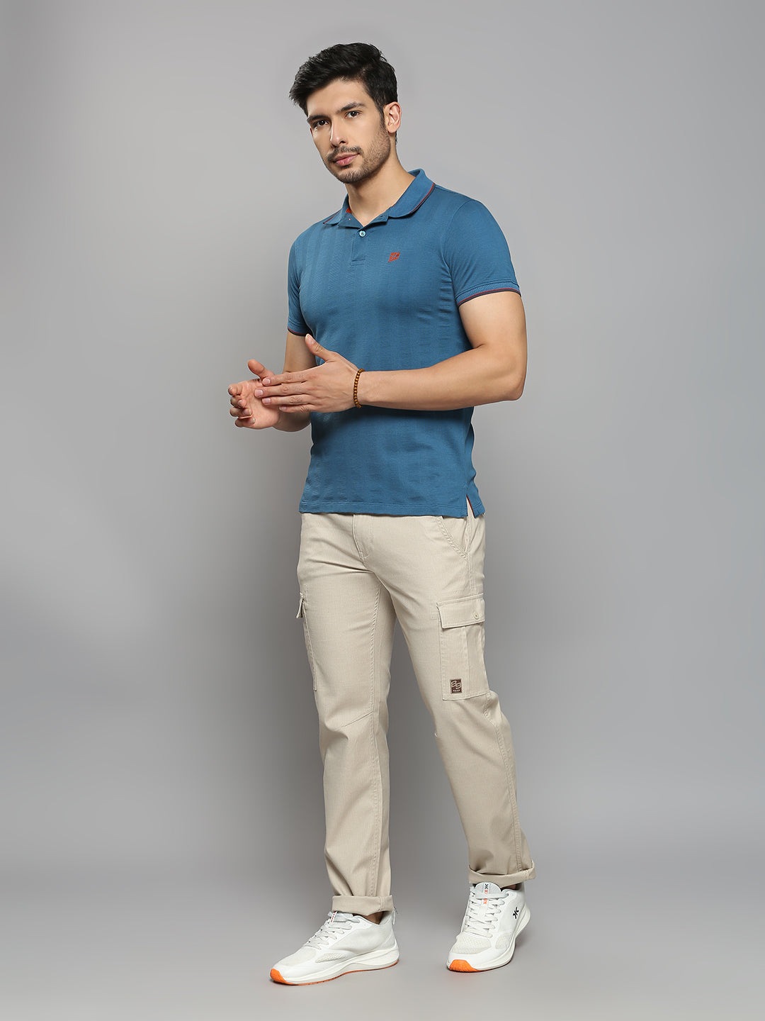 Men's Teal Blue Printed Slim Fit T-Shirts