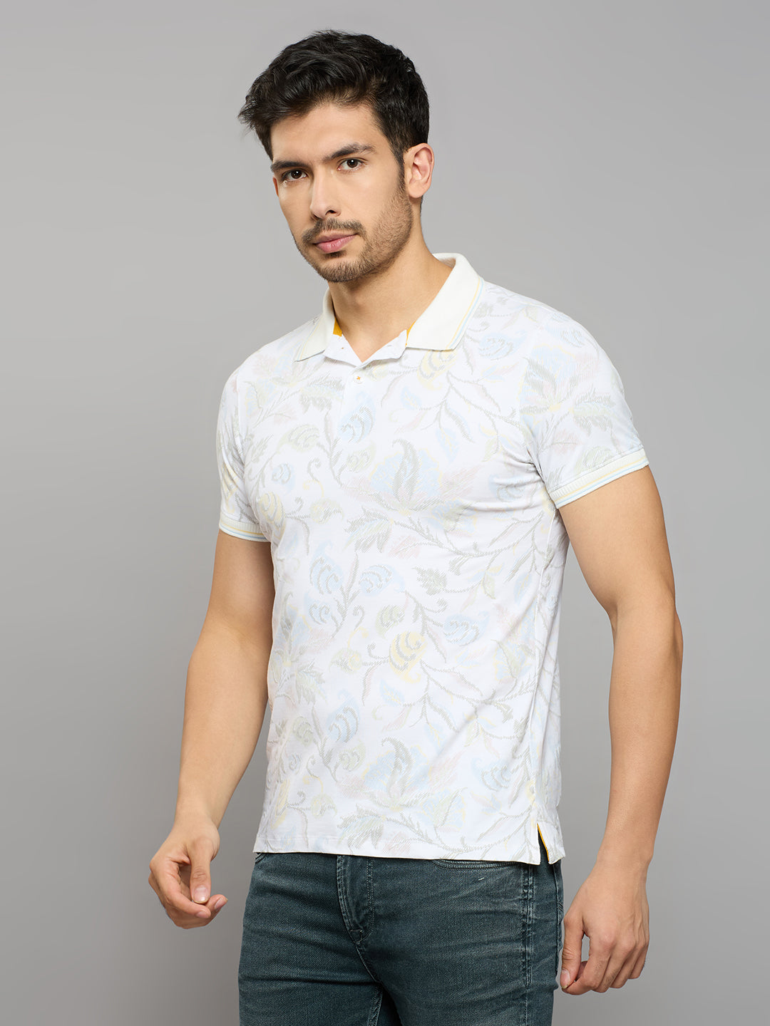 Men's White Printed Slim Fit T-Shirts