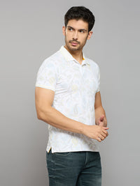 Men's White Printed Slim Fit T-Shirts
