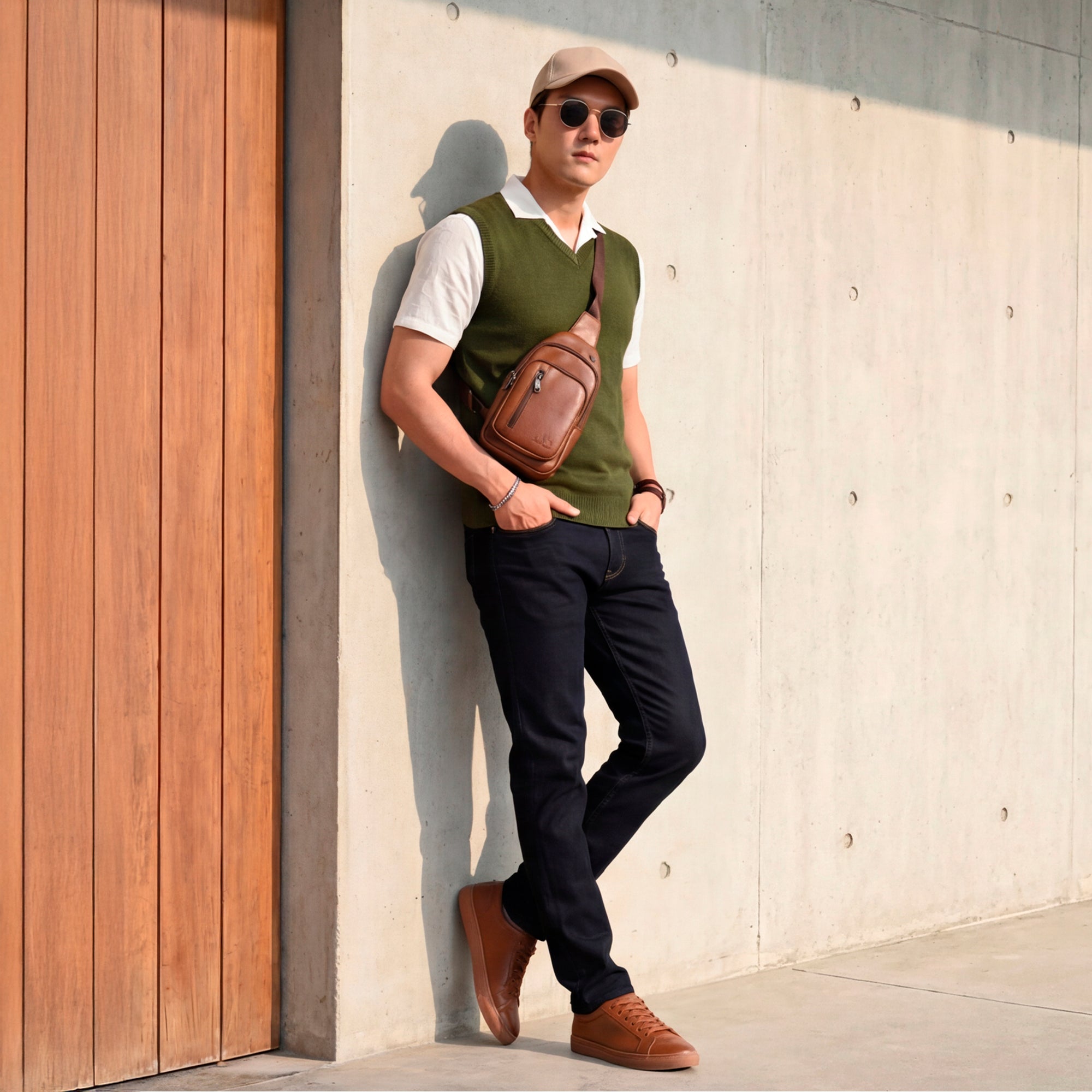 Killer Men V Neck Sleeveless Olive Sweaters