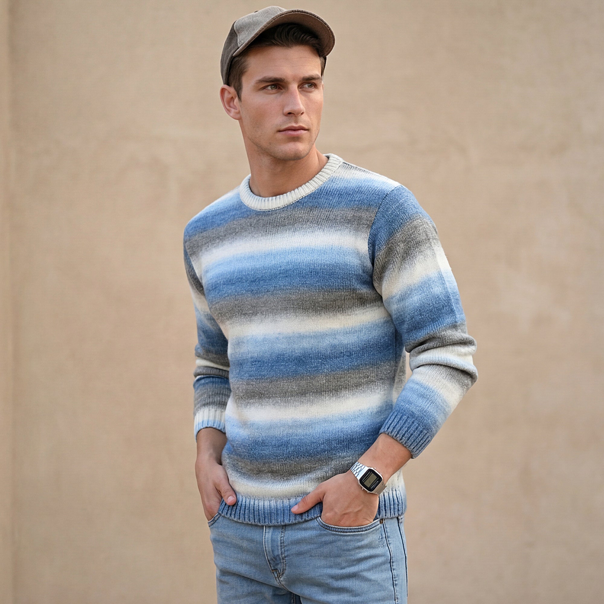 Killer Men Round Neck Khaki Sweaters