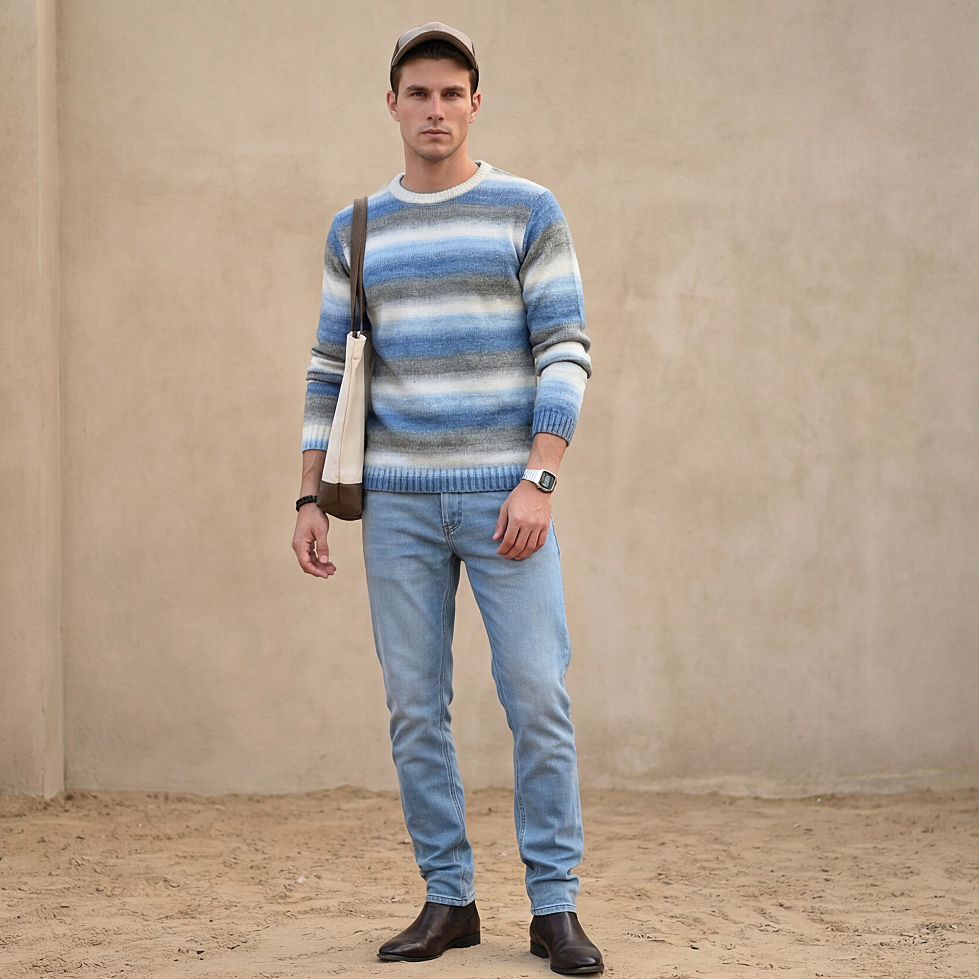 Killer Men Round Neck Khaki Sweaters